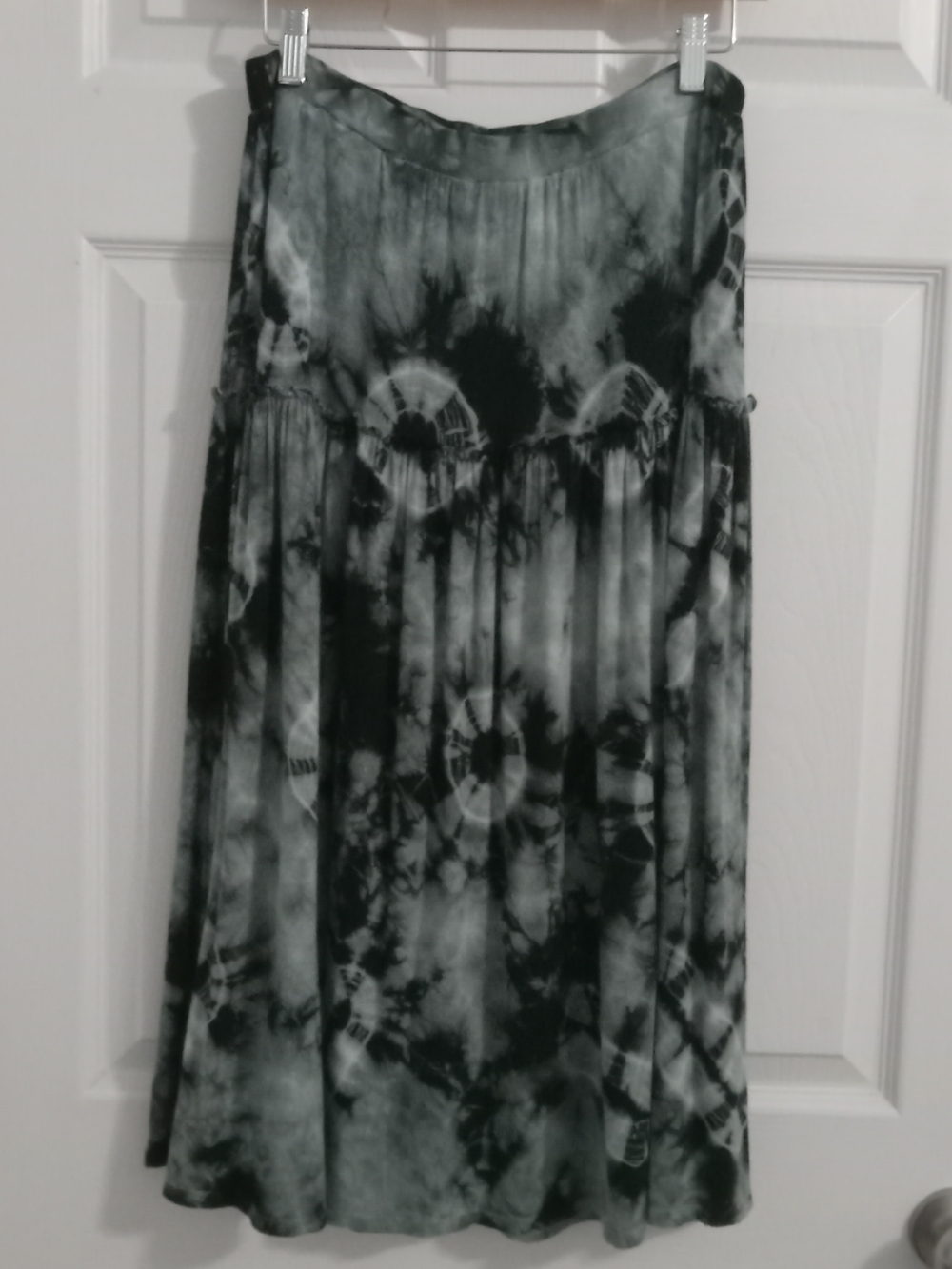 Womens Tie-Dye Black and Gray Maxi Skirt